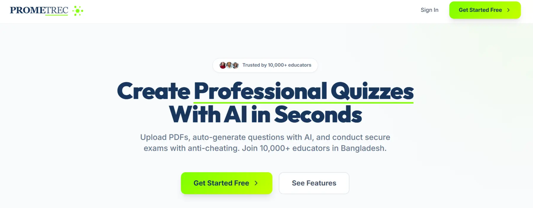 Prometrec AI quiz platform interface